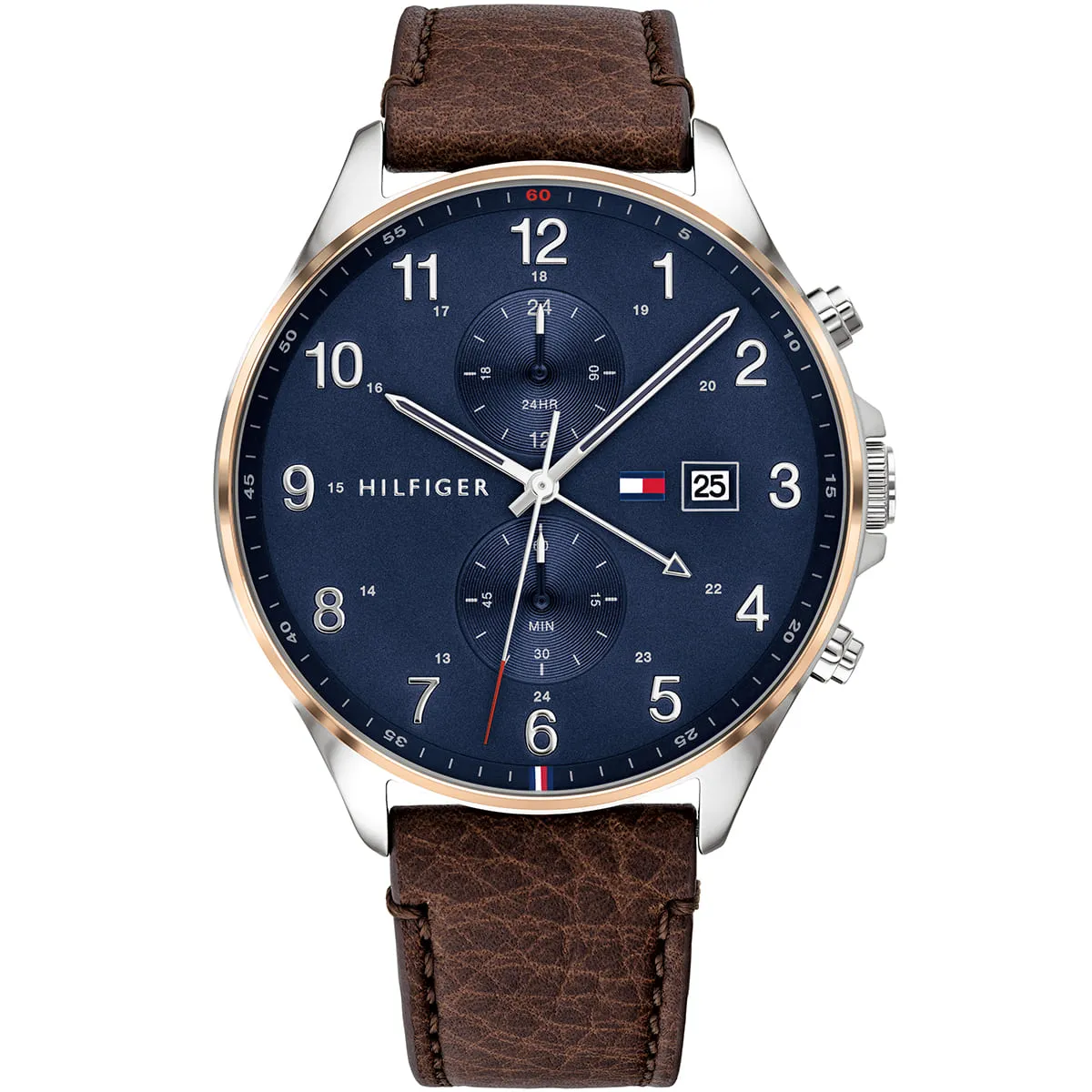 1791712-tommy-hilfiger-watch-men-blue-dial-leather-brown-strap-quartz-battery-analog-chronograph-west ساعت مچی مردانه تامی هیلفیگر TOMMY HILFIGER مدل 1791712 - تصویر 1