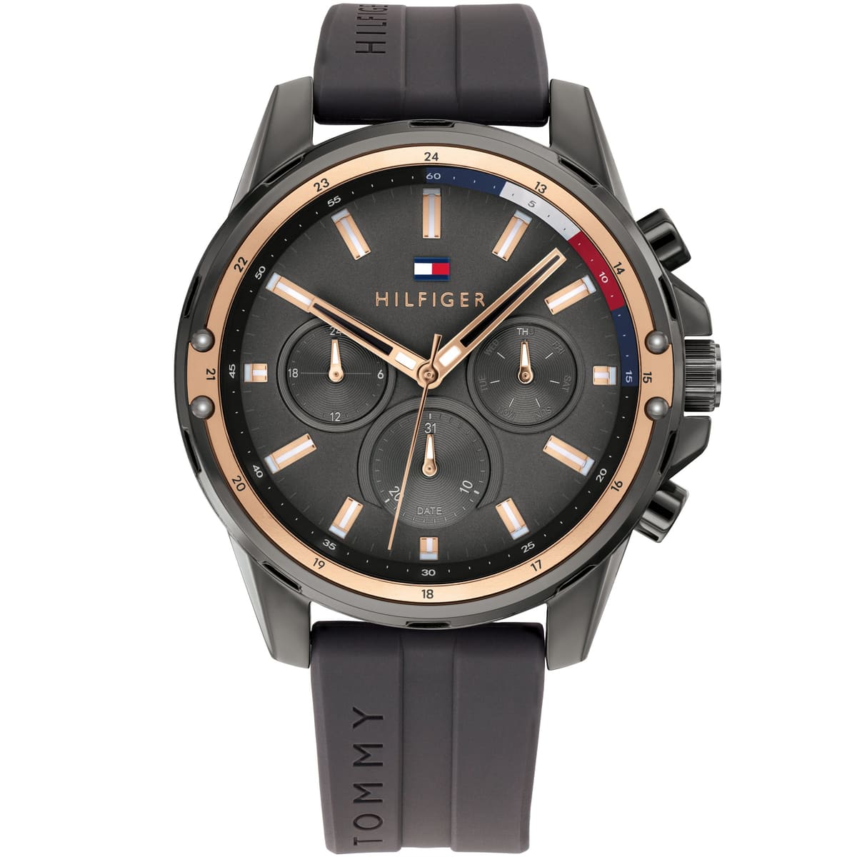 1791792-tommy-hilfiger-watch-men-gray-dial-rubber-grey-strap-quartz-analog-day-date-month-mason ساعت مچی مردانه تامی هیلفیگر TOMMY HILFIGER مدل 1791792 - تصویر 1