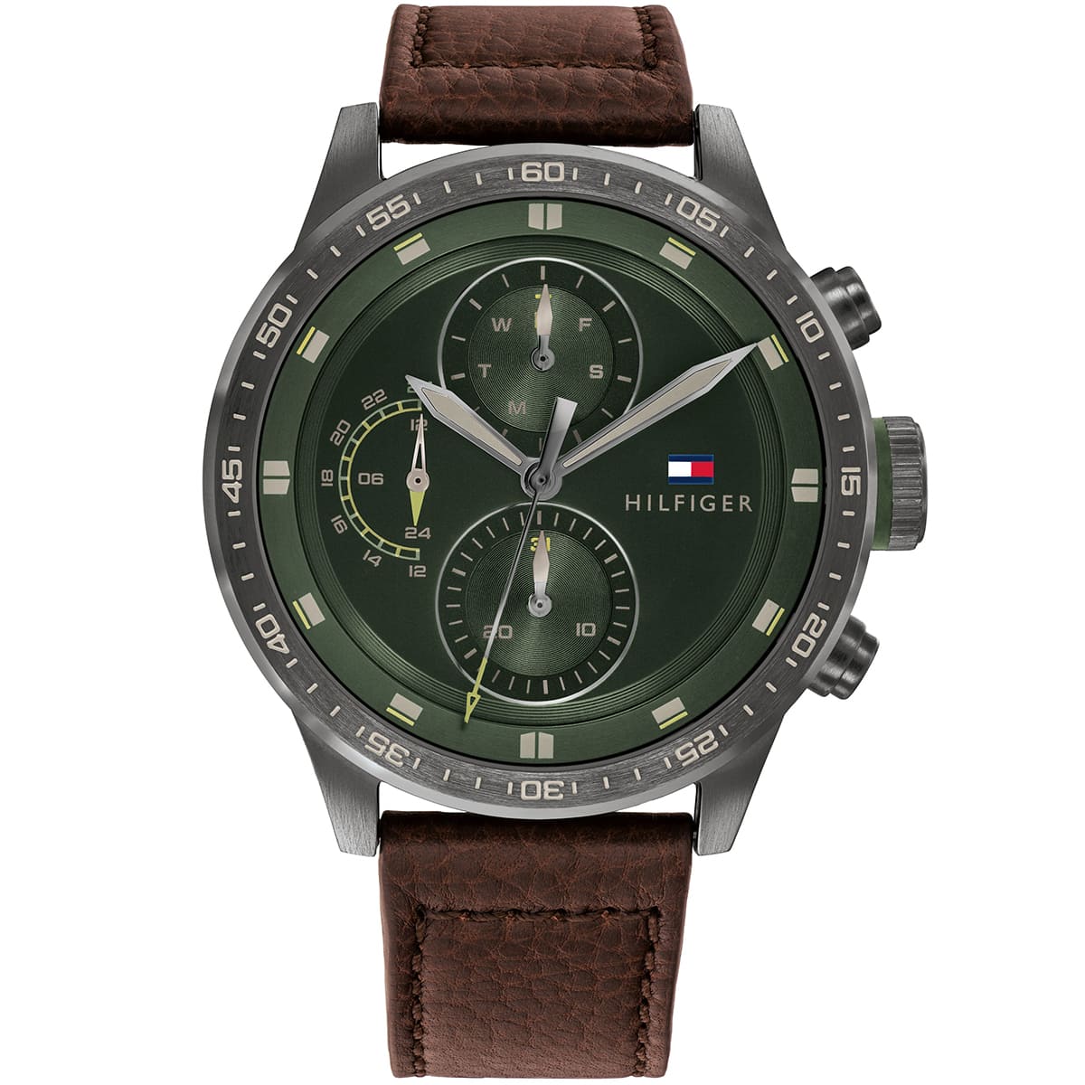 1791809-tommy-hilfiger-watch-men-green-dial-leather-brown-strap-quartz-battery-analog-monthly-weekly-date-gunmetal-trent ساعت مچی مردانه تامی هیلفیگر TOMMY HILFIGER مدل 1791809 - تصویر 1