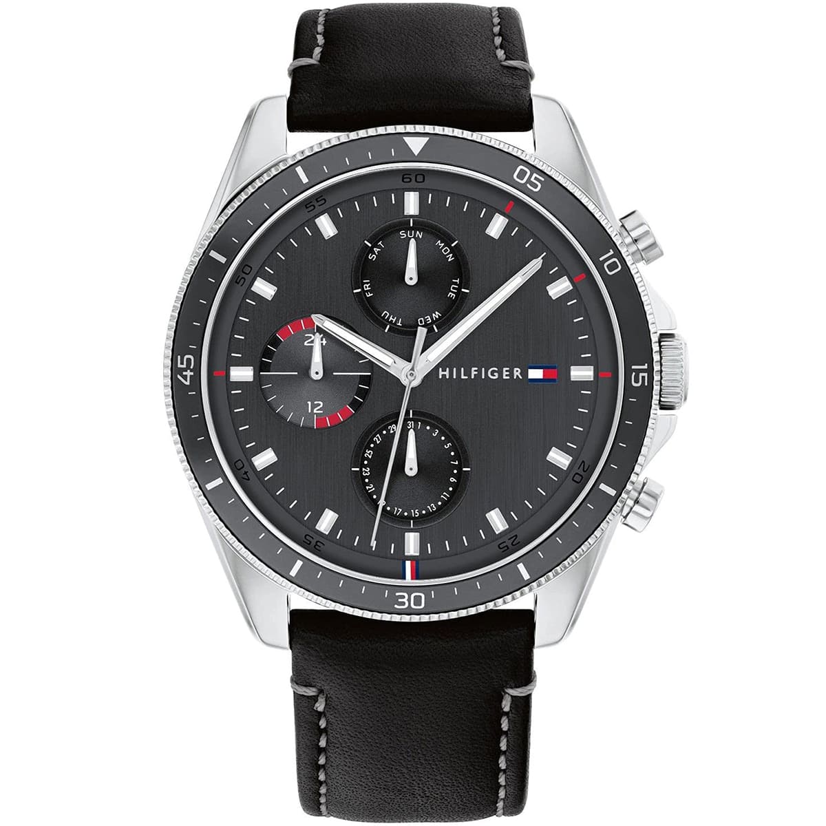1791838-tommy-hilfiger-watch-men-gray-dial-leather-black-strap-quartz-battery-analog-monthly-weekly-date-parker ساعت مچی مردانه تامی هیلفیگر TOMMY HILFIGER مدل 1791838 - تصویر 1